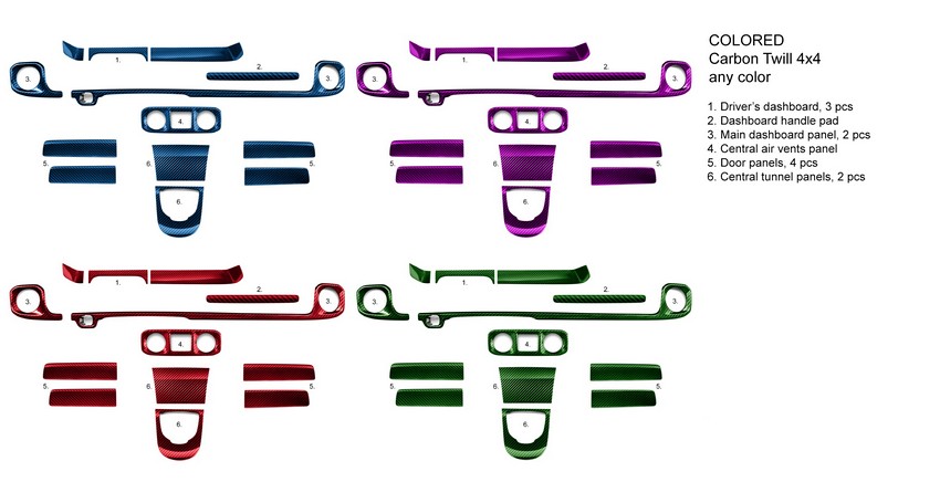 TopCar Interior parts (1-6) Colored Carbon Twill 4x4, any color for G-Wagon MY 25-on W465
